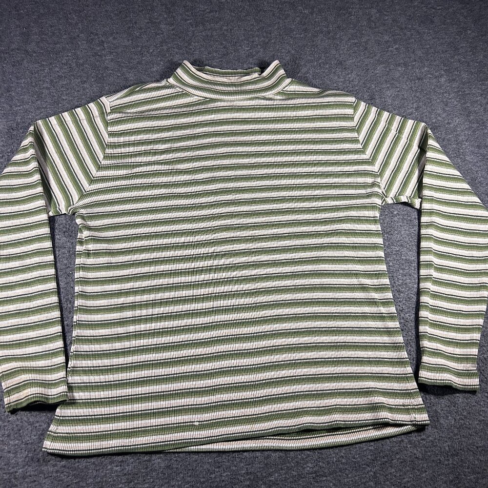 Vintage 90s Crossroads Ribbed Mock neck Shirt Women Size L Striped Fitted‎